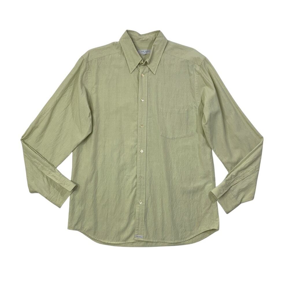 Vintage Ted Baker Shirt Mens 4 Honey Dew Green Water Blue Pin Check Long Sleeve